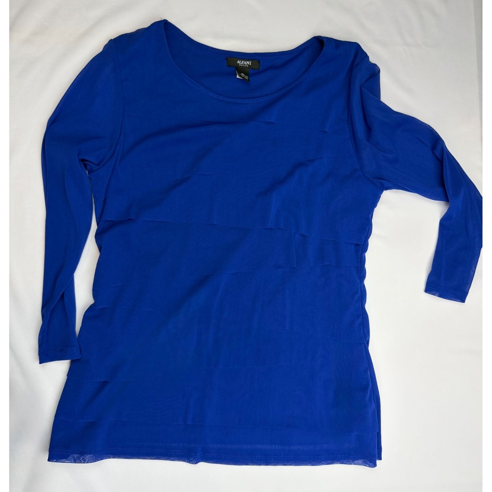 Alfani Petite Royal Blue Mesh Tiered Layered Long Sleeve Top PL WPL 8046